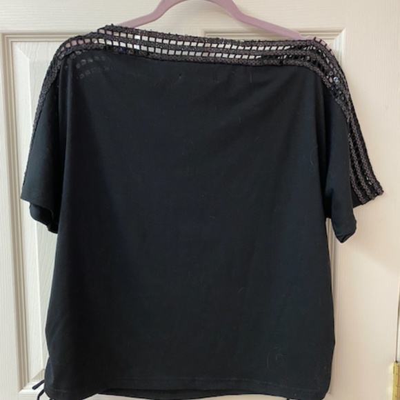 Black sequined boat neck top, approx size XL - Picture 2 of 3